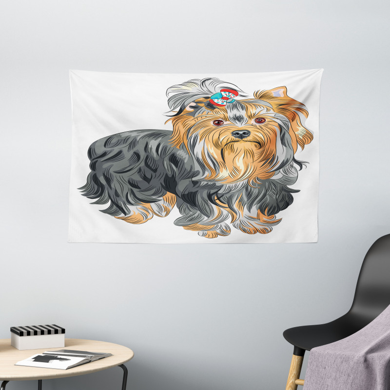 Terrier with Bow Wide Tapestry