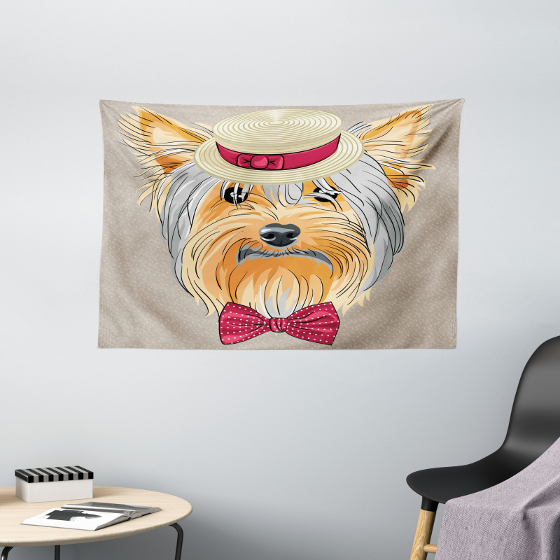 Hipster Gentleman Dog Wide Tapestry