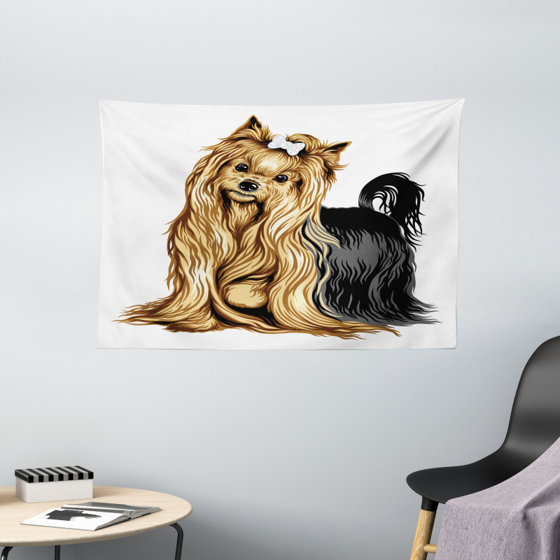 Long Haired Domestic Pet Wide Tapestry