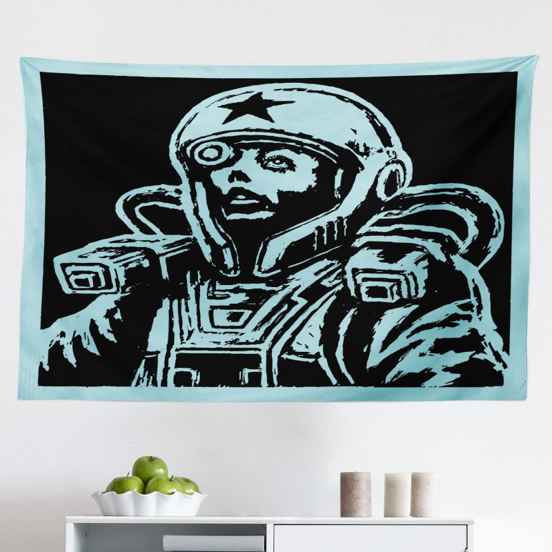 Retro Mikrofiber Geniş Duvar Halısı Modern Yıldızlı Astronot Portresi 