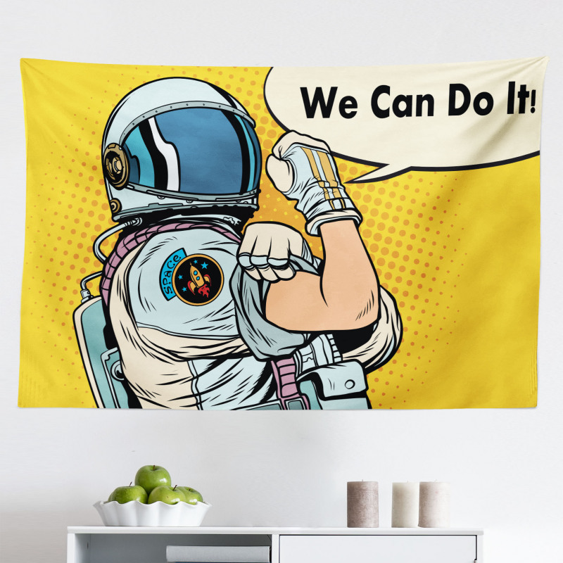 Pop Art Mikrofiber Geniş Duvar Halısı Retro Astronot We Can Do It