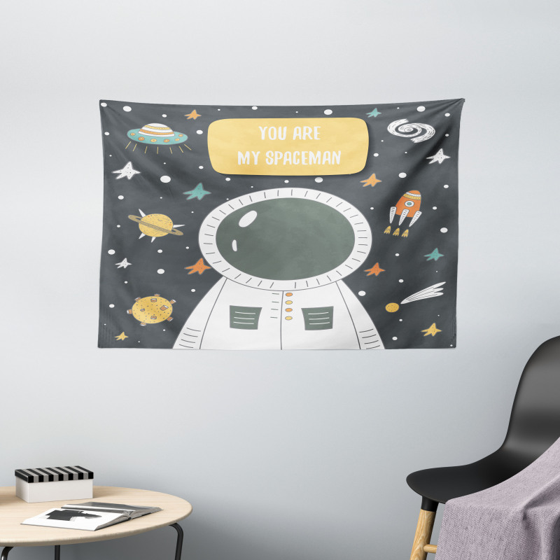 Cosmic Doodle Rocket Wide Tapestry