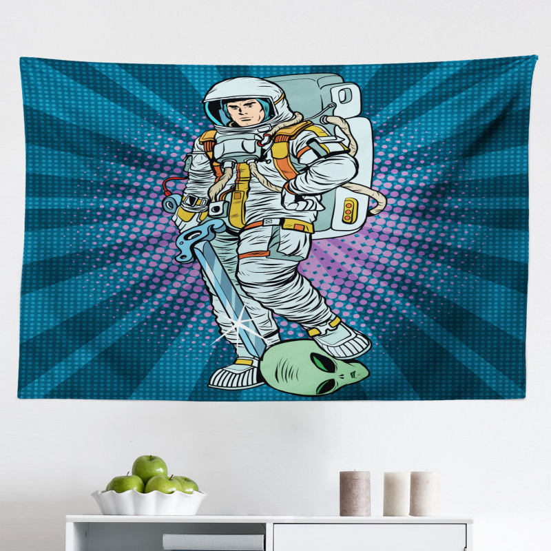 Pop Art Mikrofiber Geniş Duvar Halısı Modern Kahraman Astronot