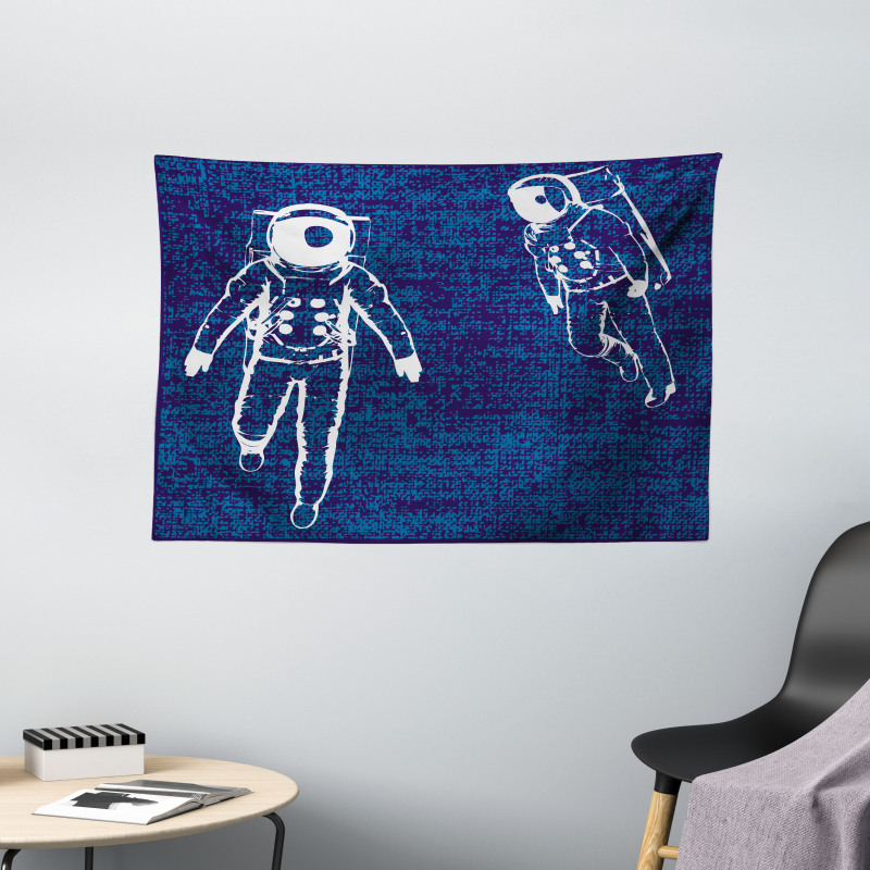 Astronauts Floating Wide Tapestry