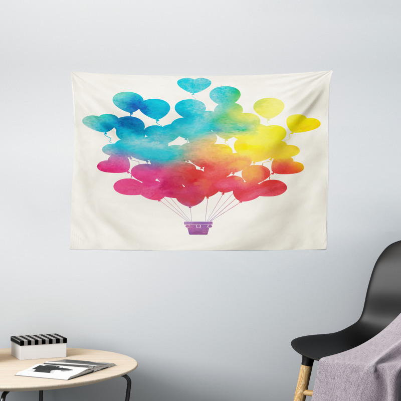 Air Balloon Heart Wide Tapestry