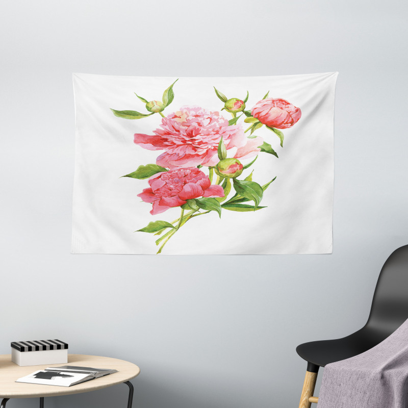 Pink Peonies Bouquet Wide Tapestry