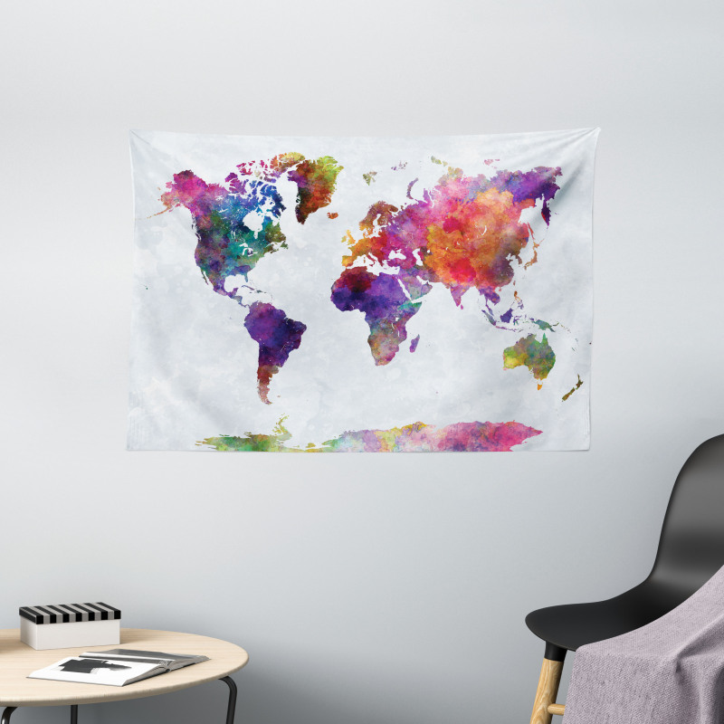 Colorful World Map Wide Tapestry