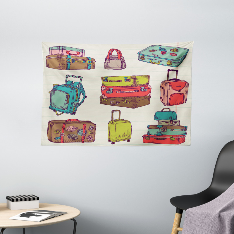 Colorful Suitcases Wide Tapestry