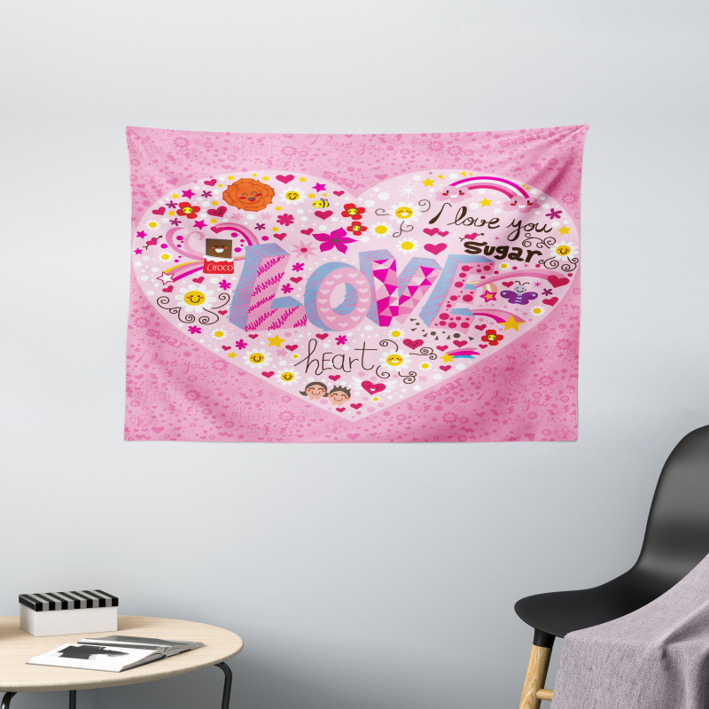 I Love You Sugar Heart Wide Tapestry