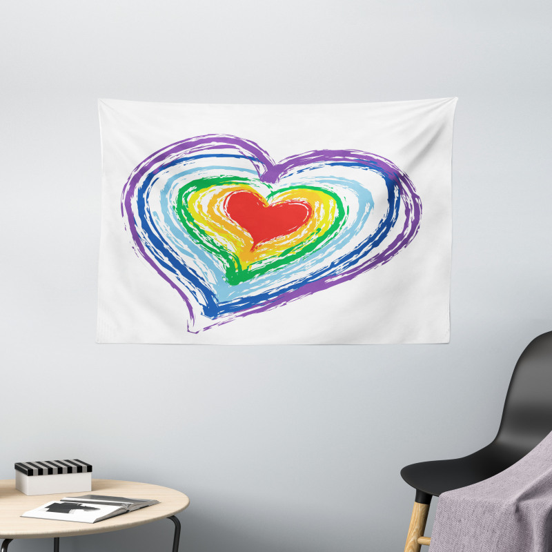 Nested Rainbow Heart Wide Tapestry