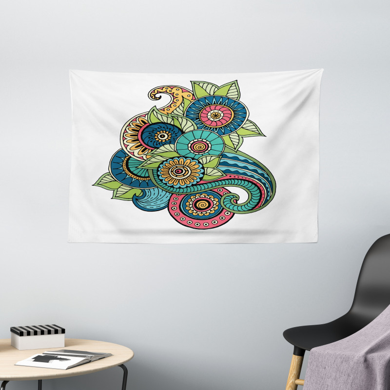 Floral Zentangle Wide Tapestry