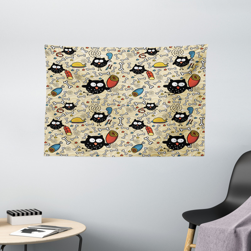 Hungry Owls Eating Wide Tapestry