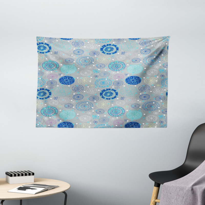 Abstract Snowflakes Wide Tapestry