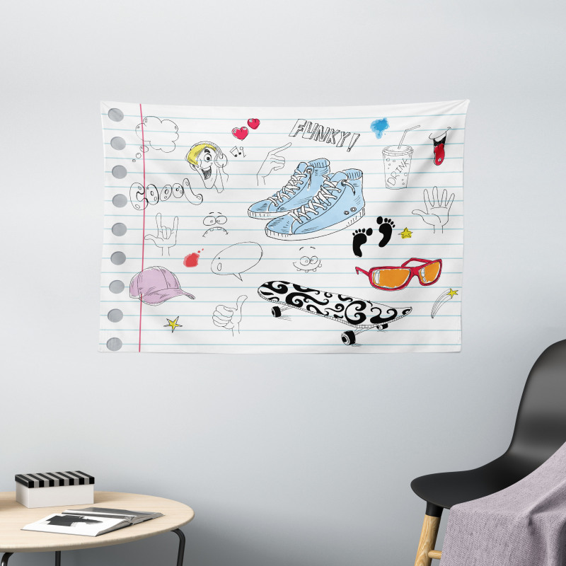 Drawings on a Notebook Wide Tapestry