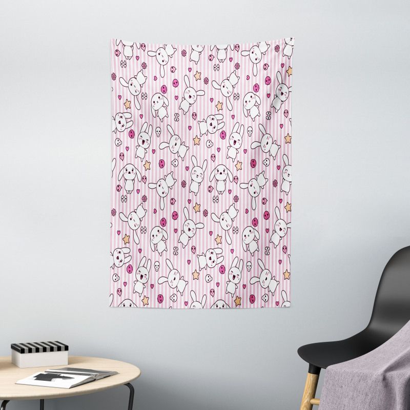 Loveable Bunnies Faces Tapestry