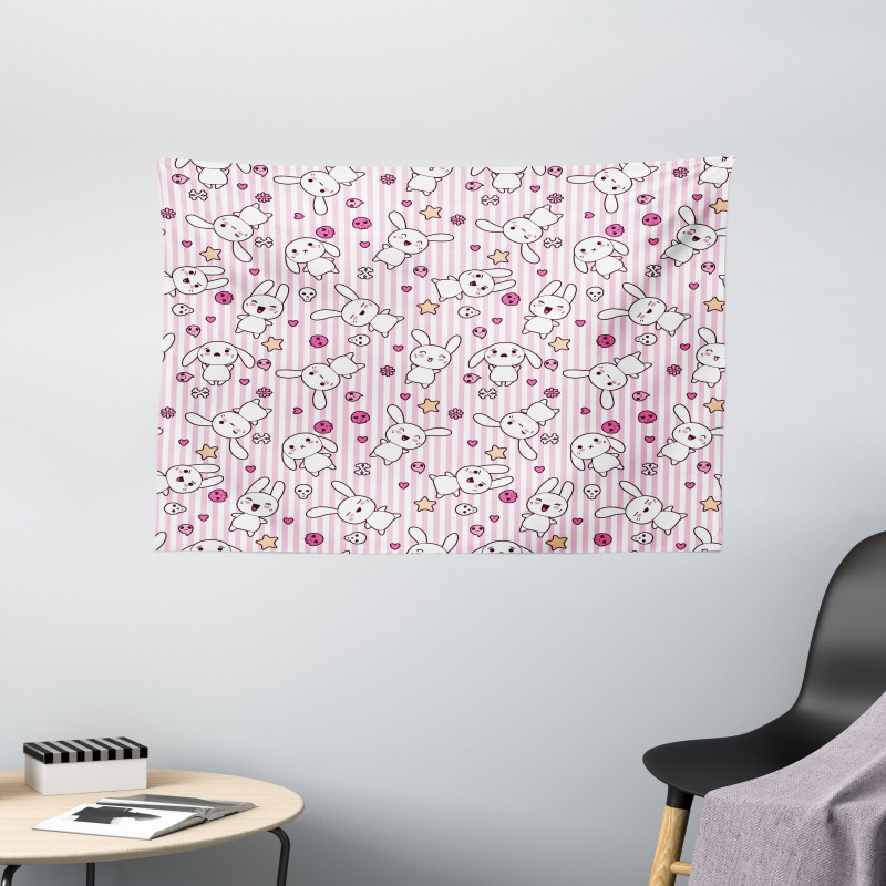 Loveable Bunnies Faces Wide Tapestry