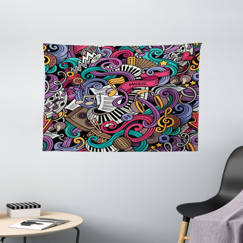 Music Theme Instruments Wide Tapestry
