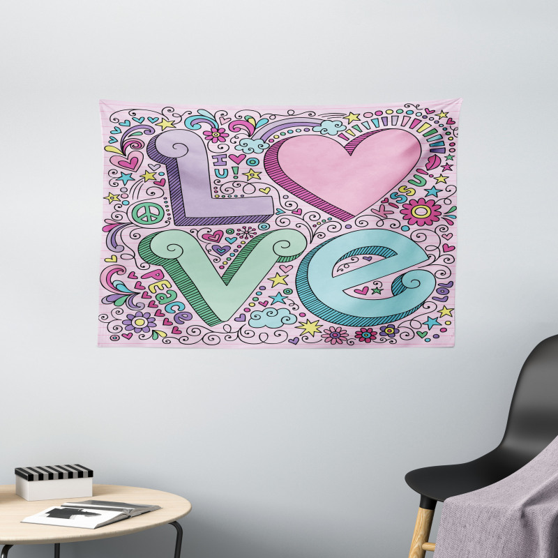 3D Lettering Groovy Wide Tapestry