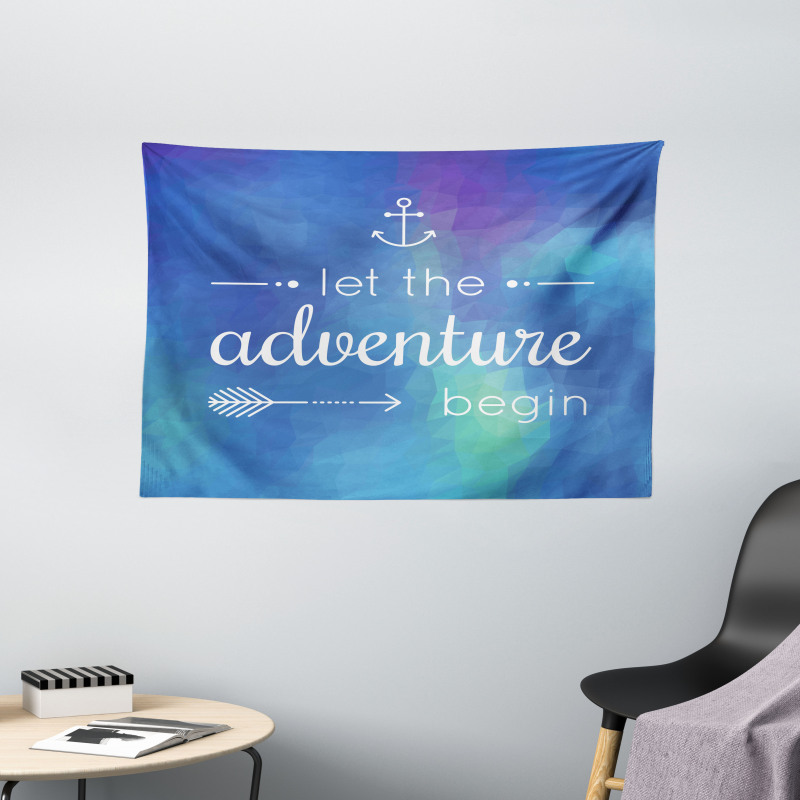 Marine Phrase on Blue Wide Tapestry