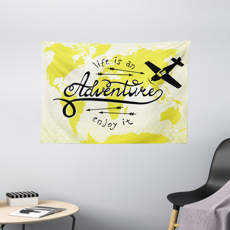World Map Airplane Wide Tapestry