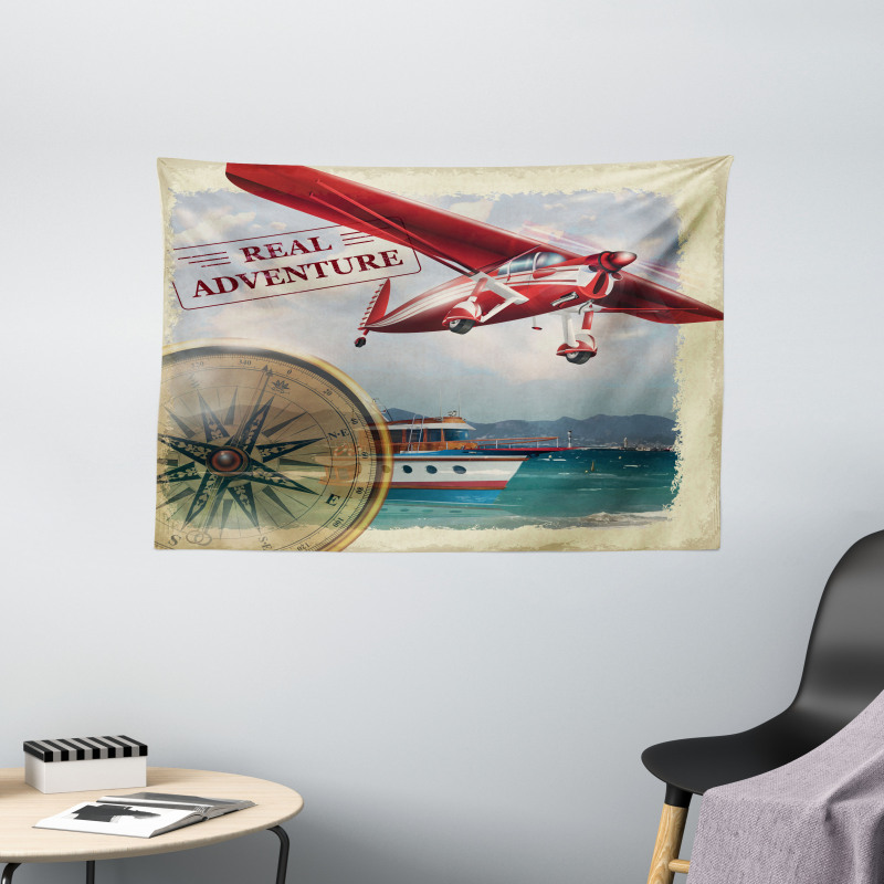 Coastline Red Plane Wide Tapestry