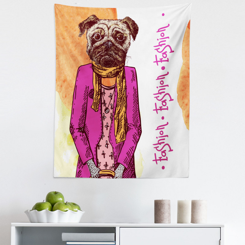 Pug Köpek Mikrofiber Duvar Halısı Stil İkonu Ceketli Hayvan Moda Komik Tema