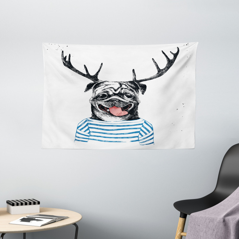 Dog with Antlers Surreal Wide Tapestry