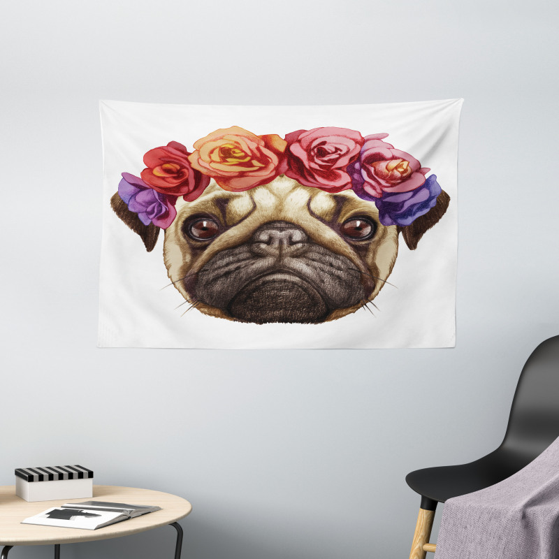 Floral Head Wreath Fun Wide Tapestry