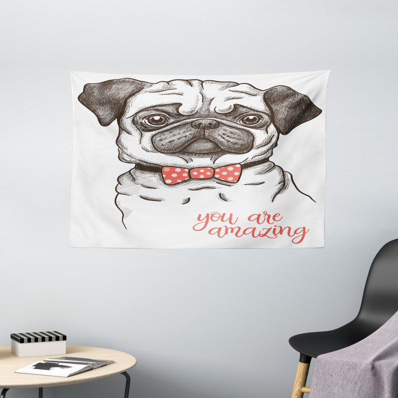 Portrait of a Dog Cartoon Wide Tapestry