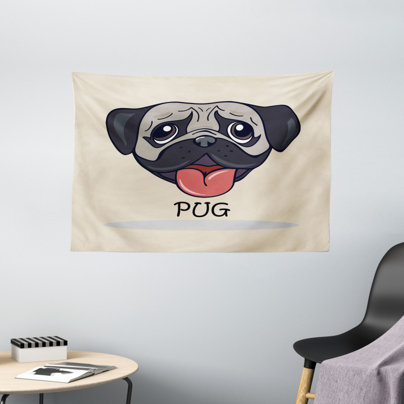 Cartoon Pug Caricature Wide Tapestry