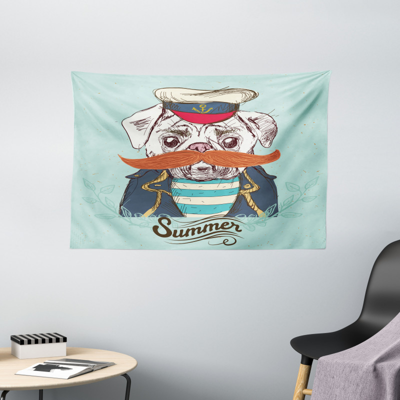 Captain Dog with Hat Jacket Wide Tapestry