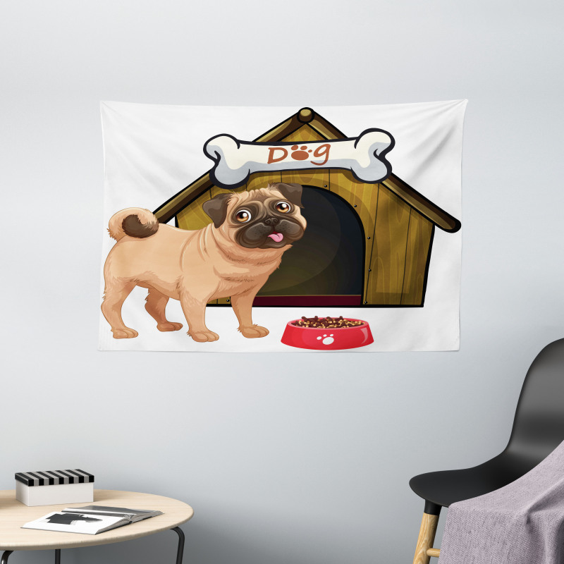 Dog House Cartoon Style Wide Tapestry