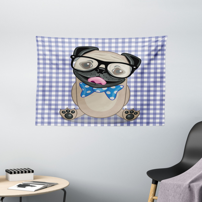 Nerdy Glasses Bow Tie Dog Wide Tapestry