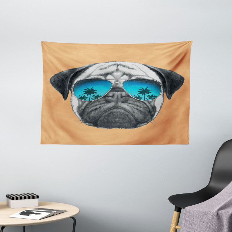 Dog and Sunglasses Wide Tapestry