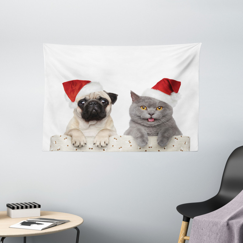Christmas Themed Dog Photo Wide Tapestry