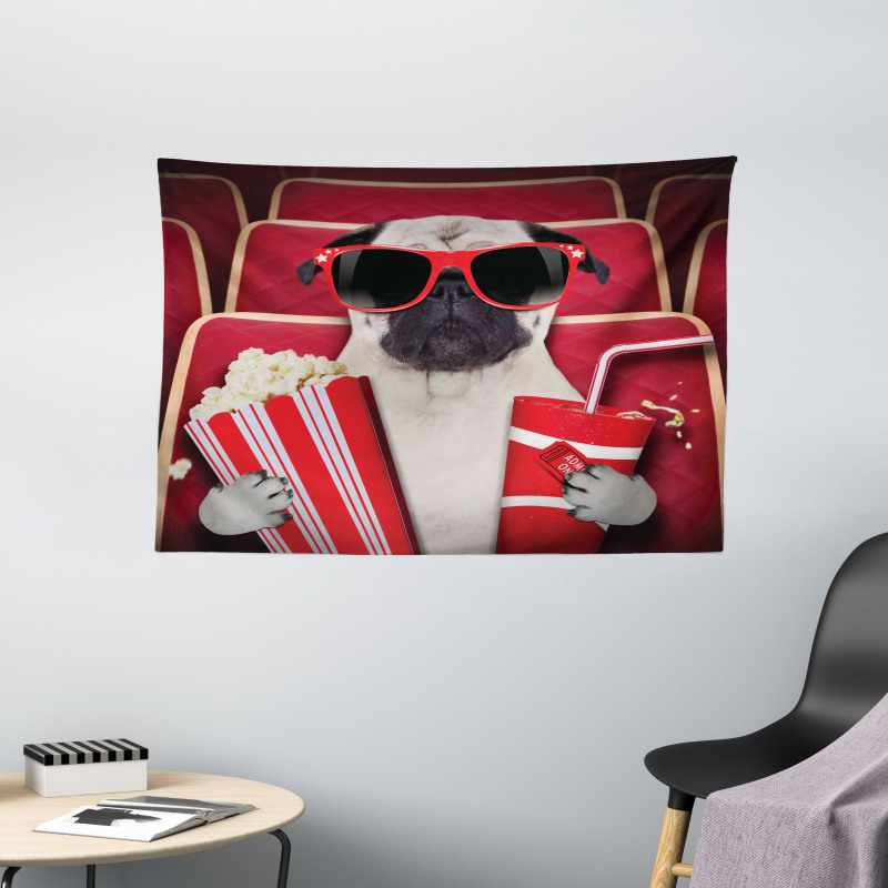 Dog Watching Movie Popcorn Wide Tapestry