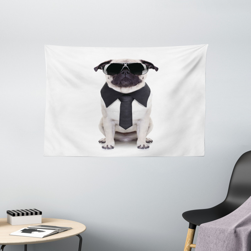 Cool Dog with Tie Glasses Wide Tapestry