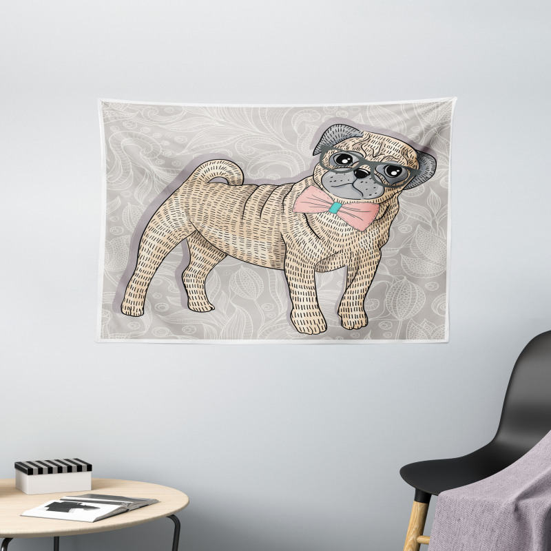 Hipster Dog Nerdy Glasses Wide Tapestry