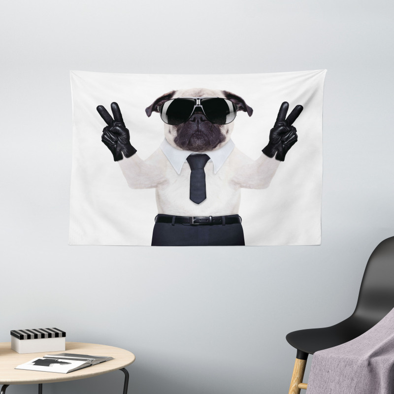 Looking Dog Glasses Wide Tapestry