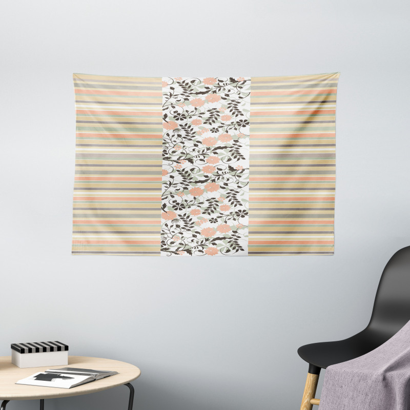 Floral Ornate and Stripes Wide Tapestry