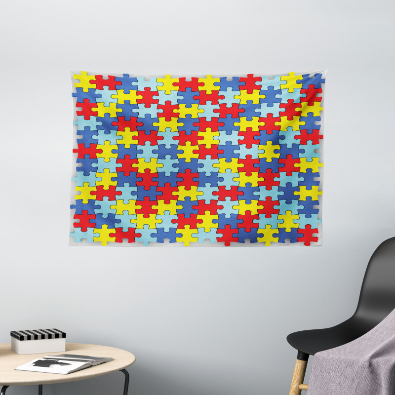 Colorful Puzzle Pieces Wide Tapestry