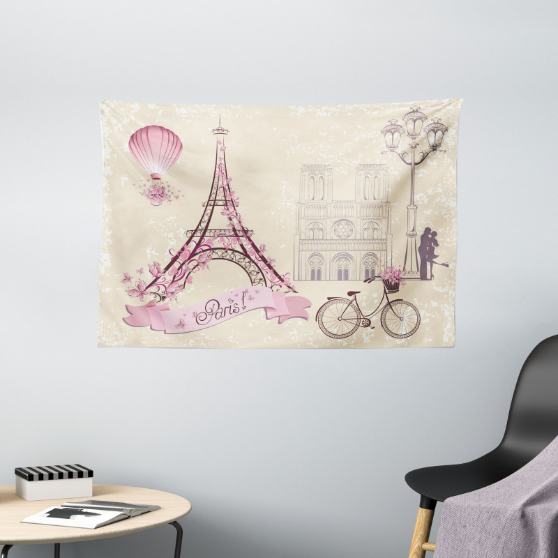 Floral Paris Eiffel Wide Tapestry