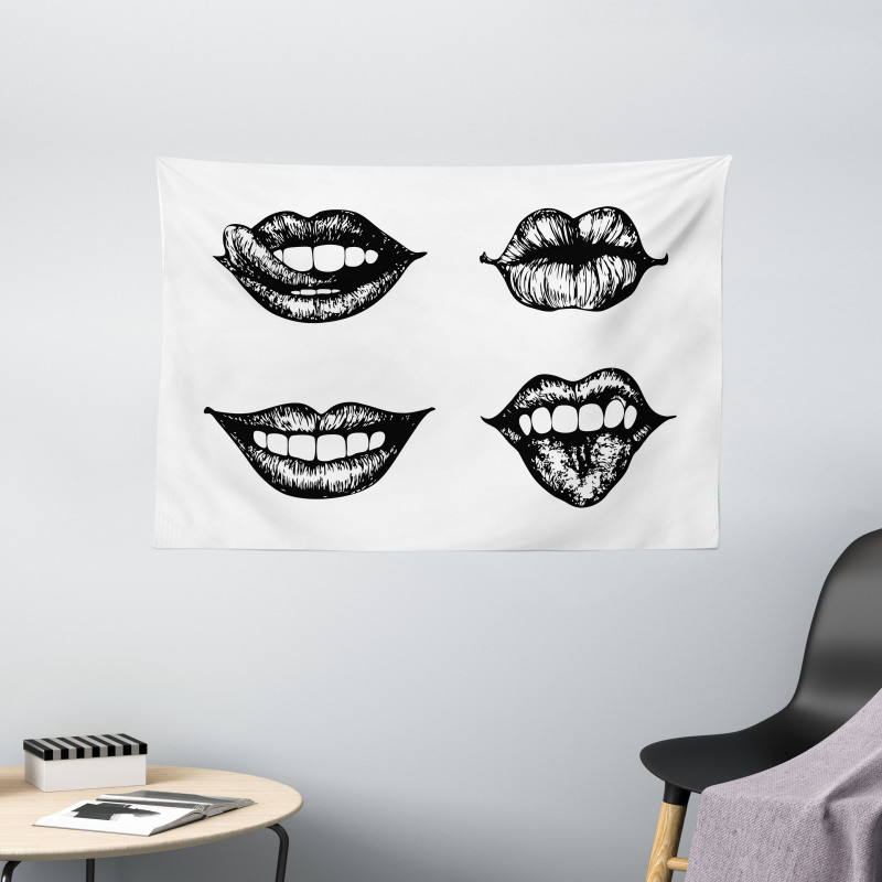 Monochrome Sketch Style Wide Tapestry