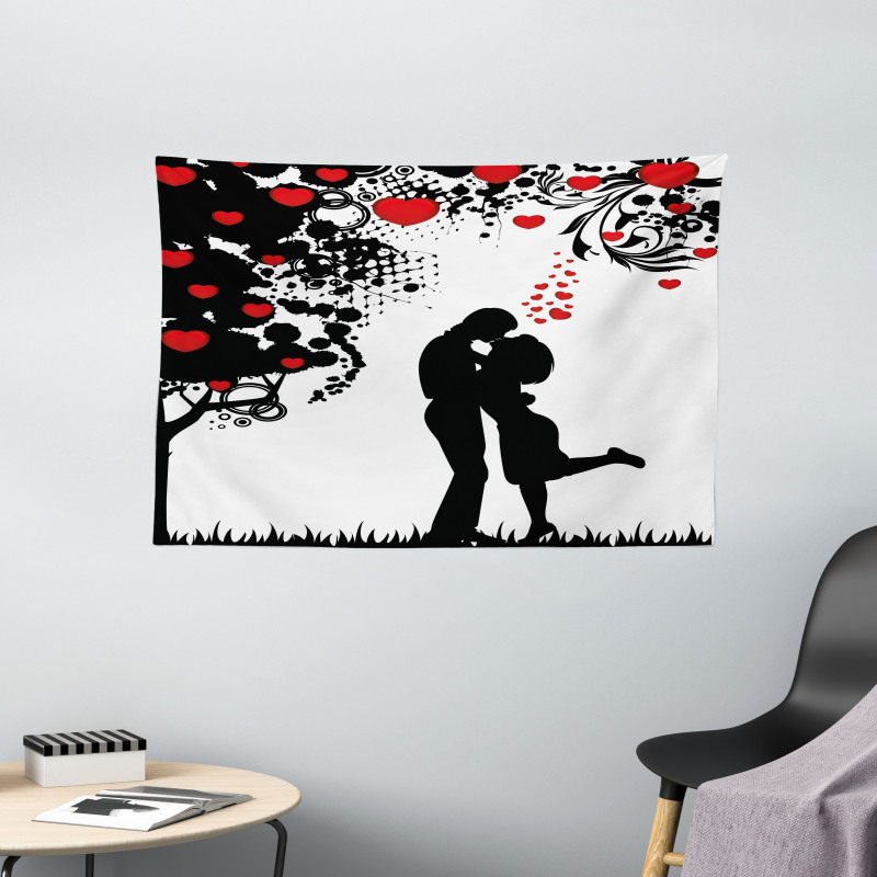 Lovers near Abstract Tree Wide Tapestry