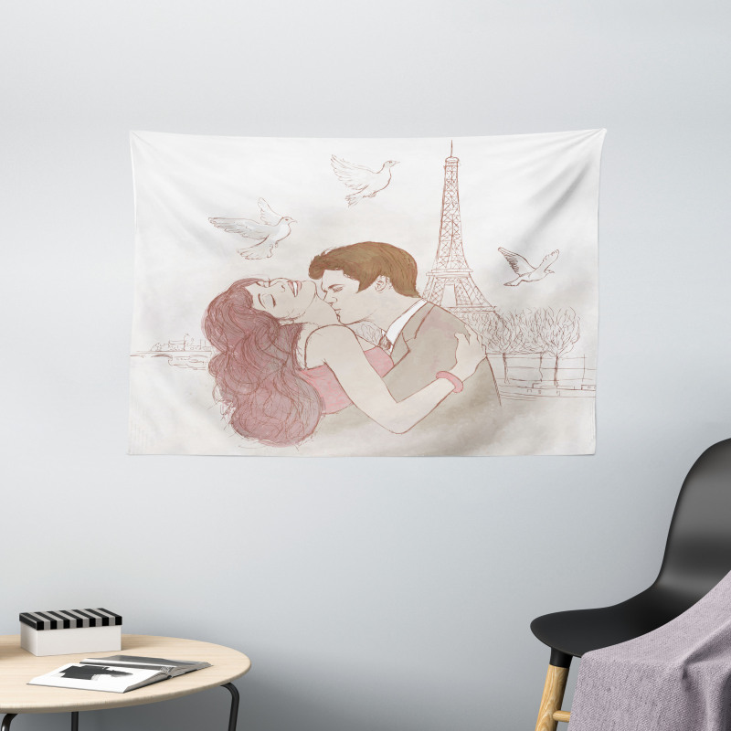 Romantic Man and Woman Wide Tapestry