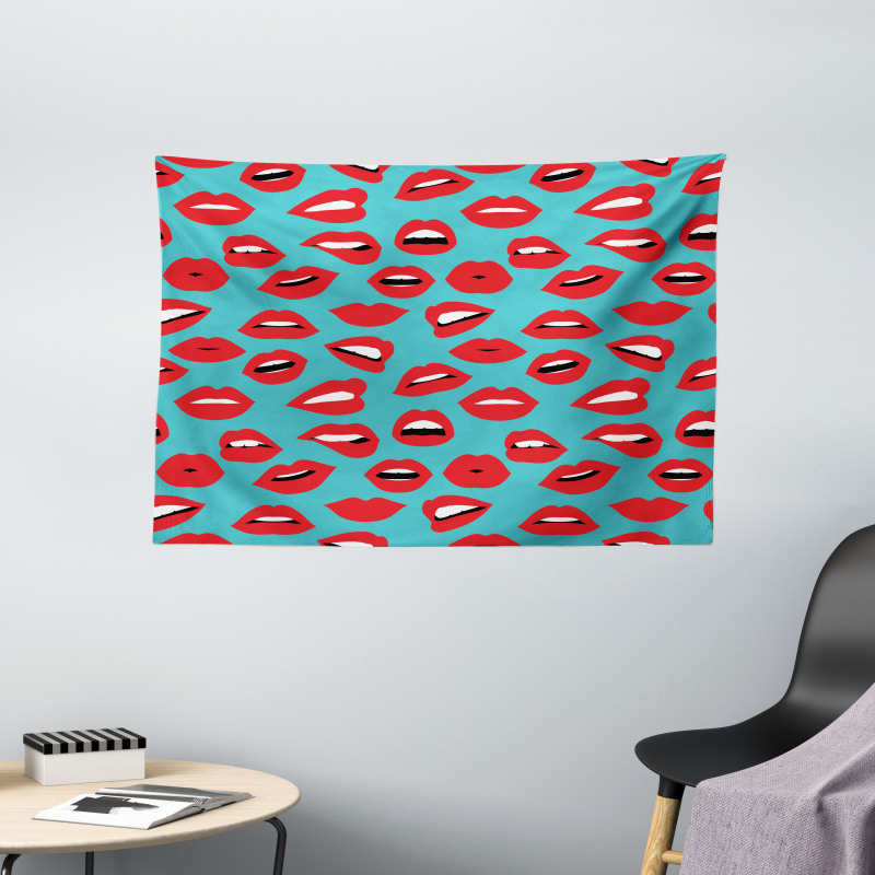 Retro Woman Red Lipstick Wide Tapestry