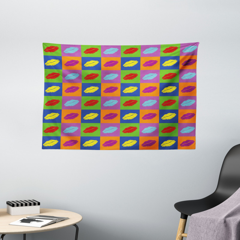 Vibrant Pop Art Kisses Wide Tapestry