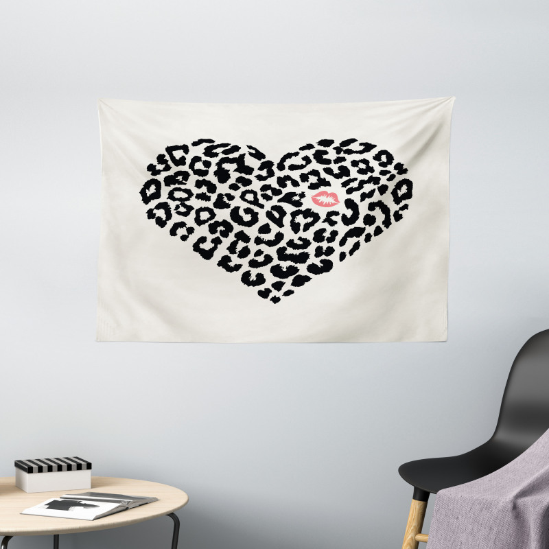 Heart Shaped Leopard Skin Wide Tapestry