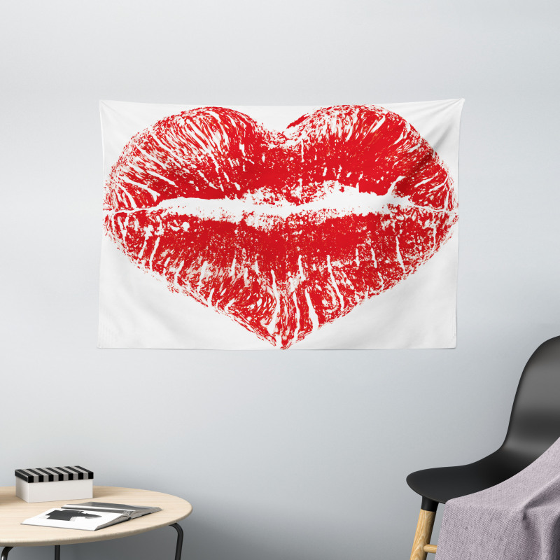 Heart Shaped Lipstick Mark Wide Tapestry