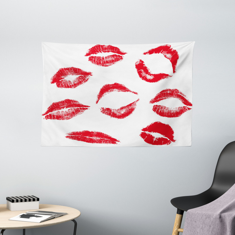 Different Red Kiss Marks Wide Tapestry